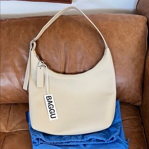 BAGGU Recycled Leather Shoulder Bag in Stone